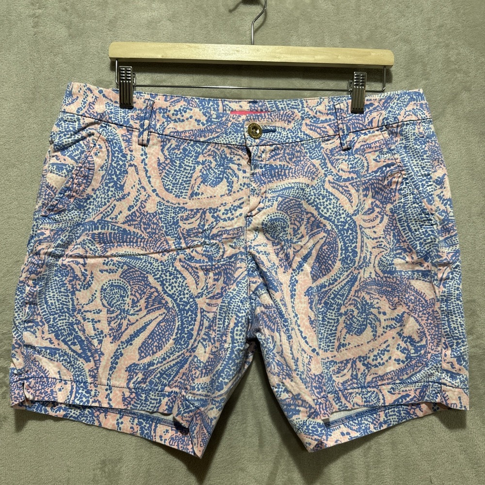 Lilly Pulitzer Jayne Stretch Shorts Womens 14 Maybe Gator Print Cotton Pockets